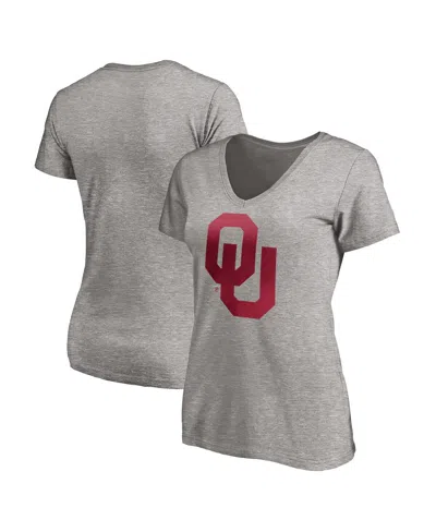 Fanatics Women's Gray Oklahoma Sooners Primary Logo V-neck T-shirt
