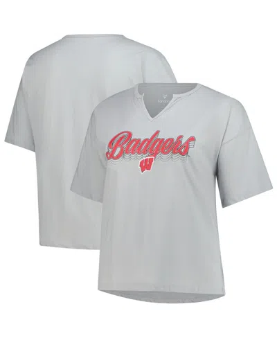 Fanatics Women's Gray Wisconsin Badgers Plus Size Winning Gear Notch Neck T-shirt