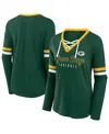 Fanatics Women's Green Green Bay Packers Plus Size Won Done Lace-up V-neck Long Sleeve T-shirt In Green