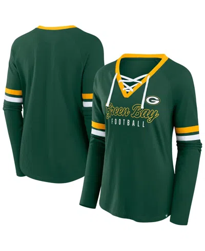 Fanatics Women's Green Green Bay Packers Plus Size Won Done Lace-up V-neck Long Sleeve T-shirt