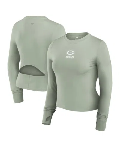 Fanatics Women's Green Green Bay Packers Studio Fitted Long Sleeve Gym Top