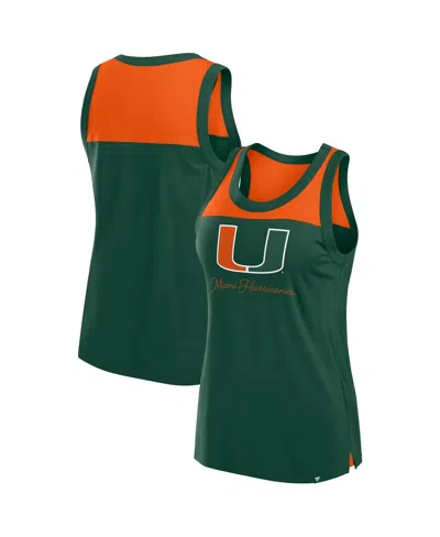 Fanatics Women's Green Miami Hurricanes Crosley Colorblock Tank Top In Green,apple Green