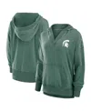 Fanatics Women's Green Michigan State Spartans Initiative Snow Wash French Terry V-neck Pullover Hoodie In Green