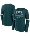 FANATICS WOMEN'S GREEN PHILADELPHIA EAGLES PLUS SIZE WON DONE LACE-UP V-NECK LONG SLEEVE T-SHIRT