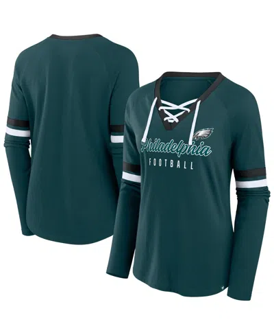 Fanatics Women's Green Philadelphia Eagles Plus Size Won Done Lace-up V-neck Long Sleeve T-shirt
