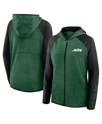 Fanatics Women's Green/black New York Jets Redzone End Around Pass Raglan Full-zip Hoodie
