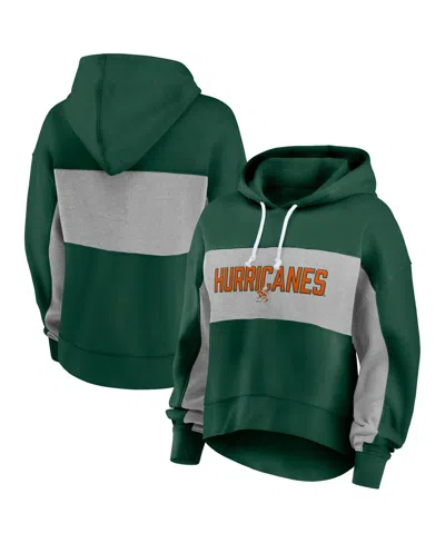 Fanatics Women's Green/gray Miami Hurricanes Fleece Pullover Hoodie