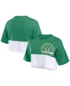 Fanatics Women's Green/white Green Bay Packers Boxy Color Split Cropped T-shirt In Green,white
