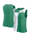 Fanatics Women's Green/white Miami Hurricanes Color Block High Neck Tank Top In Green