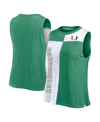 Fanatics Women's Green/white Miami Hurricanes Color Block High Neck Tank Top