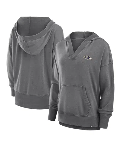 Fanatics Women's Heather Charcoal Baltimore Ravens Initiative Snow Wash French Terry V-neck Pullover Hoodie