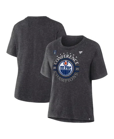 Fanatics Women's Heather Charcoal Edmonton Oilers 2025 Nhl Western Conference Champions Locker Room T-shirt