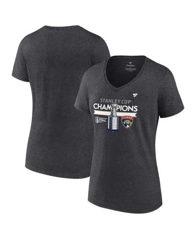 Fanatics Women's Heather Charcoal Florida Panthers 2024 Stanley Cup Champions Locker Room Plus Size V-neck T-