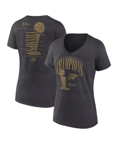 Fanatics Women's Heather Charcoal Oklahoma City Thunder 2025 Nba Finals Champions Double Dribble V-neck T-shi In Gray