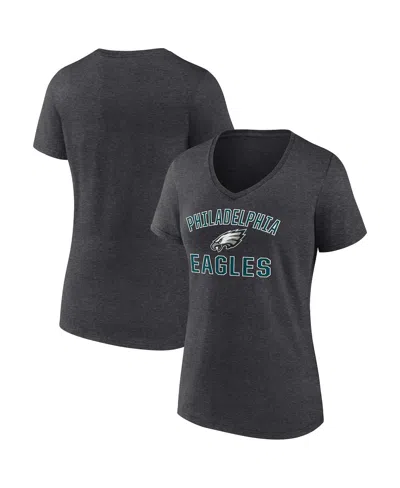 Fanatics Women's Heather Charcoal Philadelphia Eagles Victory Arch V-neck T-shirt