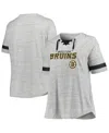 Fanatics Women's Heather Gray Boston Bruins Plus Size Lace-up T-shirt In Heather Gray,maroon