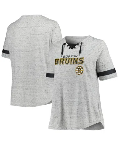 Fanatics Women's Heather Gray Boston Bruins Plus Size Lace-up T-shirt In Heather Gray,maroon