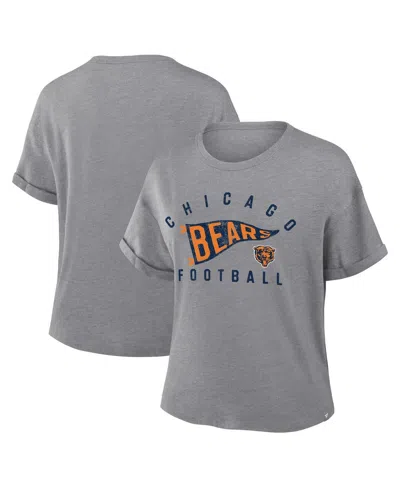 Fanatics Women's Heather Gray Chicago Bears Pennant Wave Tribute Tri-blend Boxy T-shirt In Multi