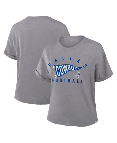 Fanatics Women's Heather Gray Dallas Cowboys Pennant Wave Tribute Tri-blend Boxy T-shirt
