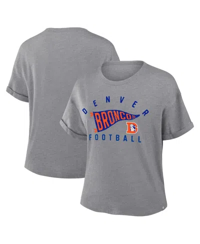 Fanatics Women's Heather Gray Denver Broncos Pennant Wave Tribute Tri-blend Boxy T-shirt