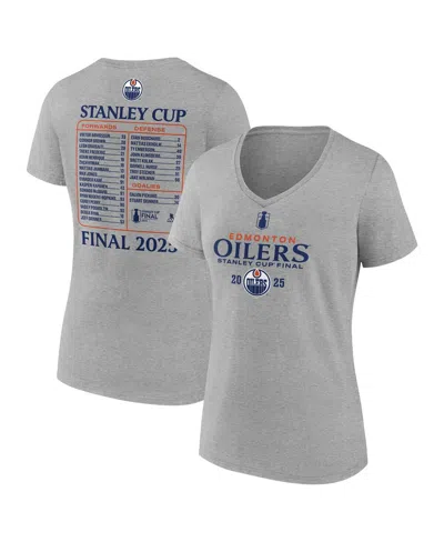 Fanatics Women's Heather Gray Edmonton Oilers 2025 Stanley Cup Final Roster V-neck T-shirt