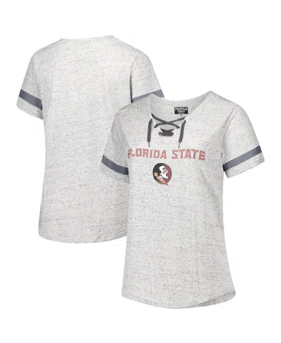 Fanatics Women's Heather Gray Florida State Seminoles Plus Size Lace-up V-neck T-shirt