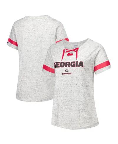 Fanatics Women's Heather Gray Georgia Bulldogs Plus Size Lace-up V-neck T-shirt