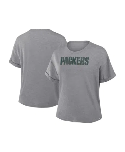 Fanatics Women's Heather Gray Green Bay Packers Swing Pass Tri-blend Boxy T-shirt In Blue