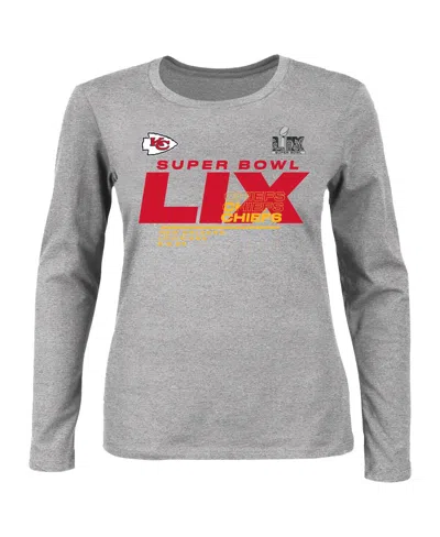 Fanatics Women's Heather Gray Kansas City Chiefs Super Bowl Lix Plus Size Quick Pass Long Sleeve Scoop Neck T