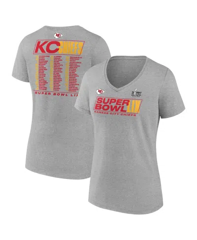 Fanatics Women's Heather Gray Kansas City Chiefs Super Bowl Lix Roster V-neck T-shirt