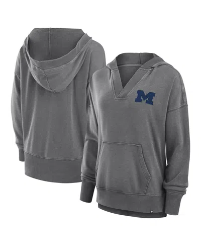 Fanatics Women's Heather Gray Michigan Wolverines Initiative Snow Wash French Terry V-neck Pullover Hoodie