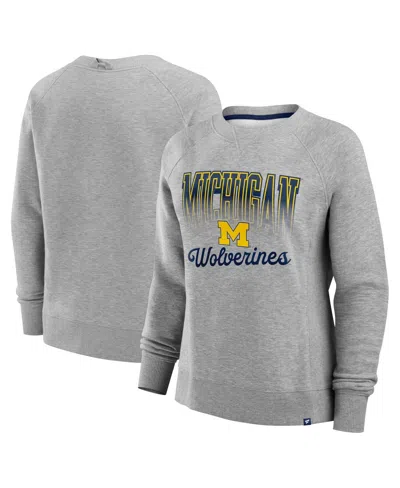 Fanatics Women's Heather Gray Michigan Wolverines Training Camp Hit Hard Fleece Pullover Sweatshirt
