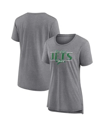 Fanatics Women's Heather Gray New York Jets Up The Middle Tri-blend T-shirt