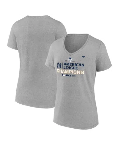 Fanatics Women's Heather Gray New York Yankees 2024 American League Champions Plus Size Locker Room V-neck T-