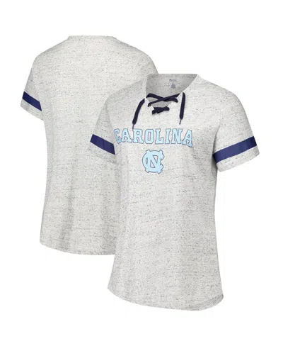 Fanatics Women's Heather Gray North Carolina Tar Heels Plus Size Lace-up V-neck T-shirt