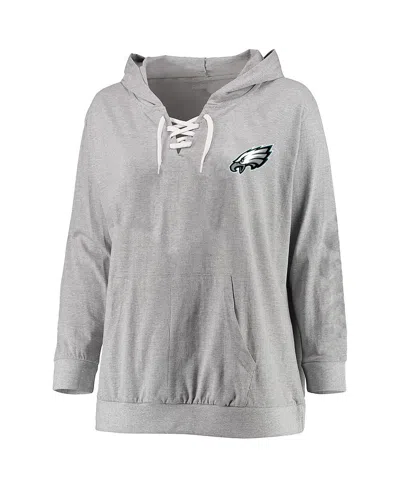 Fanatics Women's Heather Gray Philadelphia Eagles Plus Size Lace-up Pullover Hoodie
