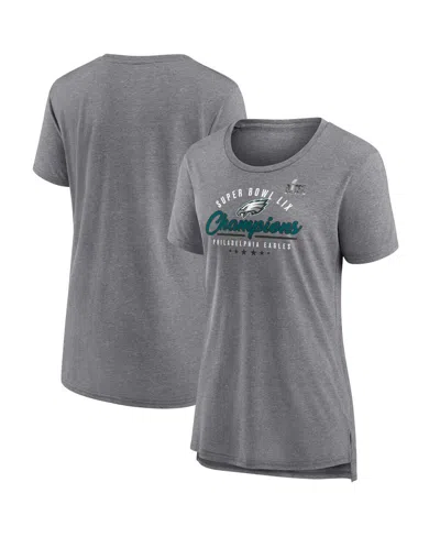 FANATICS WOMEN'S HEATHER GRAY PHILADELPHIA EAGLES SUPER BOWL LIX CHAMPIONS PRESTIGIOUS RUN TRI-BLEND SCOOP NE