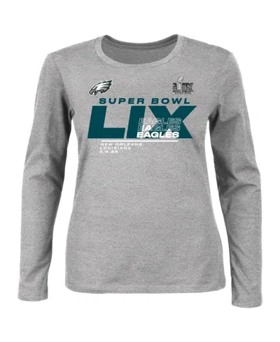 Fanatics Women's Heather Gray Philadelphia Eagles Super Bowl Lix Plus Size Quick Pass Long Sleeve Scoop Neck