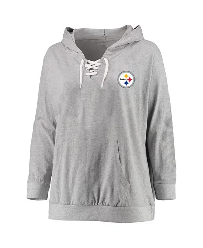 Fanatics Women's Heather Gray Pittsburgh Steelers Plus Size Lace-up Pullover Hoodie