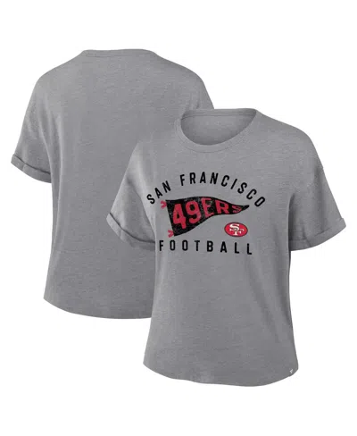 Fanatics Women's Heather Gray San Francisco 49ers Pennant Wave Tribute Tri-blend Boxy T-shirt