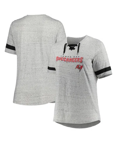 Fanatics Women's Heather Gray Tampa Bay Buccaneers Plus Size Lace-up V-neck T-shirt