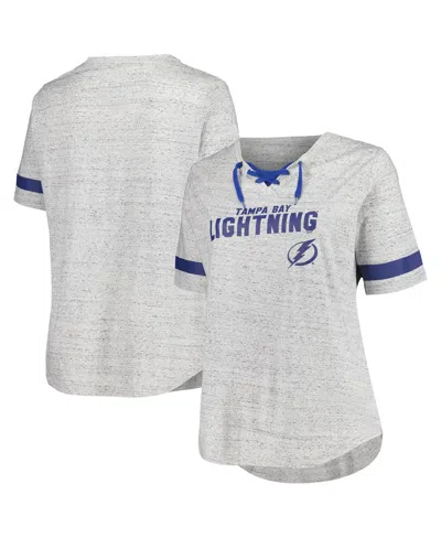 Fanatics Women's Heather Gray Tampa Bay Lightning Plus Size Lace-up T-shirt In Heather Gray,royal