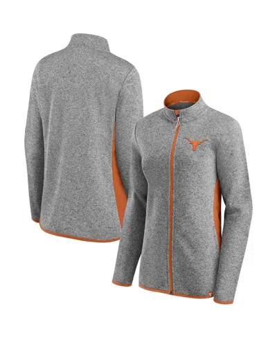 Fanatics Women's Heather Gray Texas Longhorns Block Party Fleece Full-zip Sweater