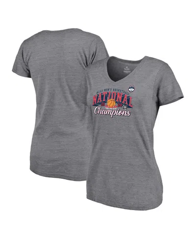Fanatics Women's Heather Gray Uconn Huskies 2024 Ncaa Men's Basketball National Champions Specific V-neck T-s