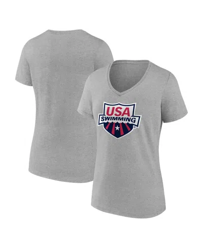 Fanatics Women's Heather Gray Usa Swimming Primary Logo V-neck T-shirt