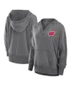 Fanatics Women's Heather Gray Wisconsin Badgers Initiative Snow Wash French Terry V-neck Pullover Hoodie In Heather Gray