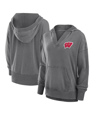 Fanatics Women's Heather Gray Wisconsin Badgers Initiative Snow Wash French Terry V-neck Pullover Hoodie