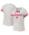 Fanatics Women's Heather Gray Wisconsin Badgers Plus Size Lace-up V-neck T-shirt In Gray