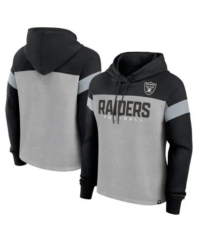 Fanatics Women's Heather Gray/black Las Vegas Raiders Bold Play Call Pullover Hoodie In Heather Gray,black