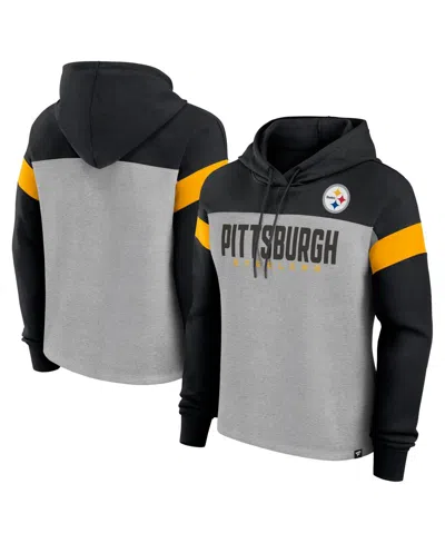 Fanatics Women's Heather Gray/black Pittsburgh Steelers Bold Play Call Pullover Hoodie In Heather Gray,black